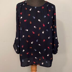 Pleione Women's Black Polka Dot 3/4 Sleeve Multi Layered Blouse